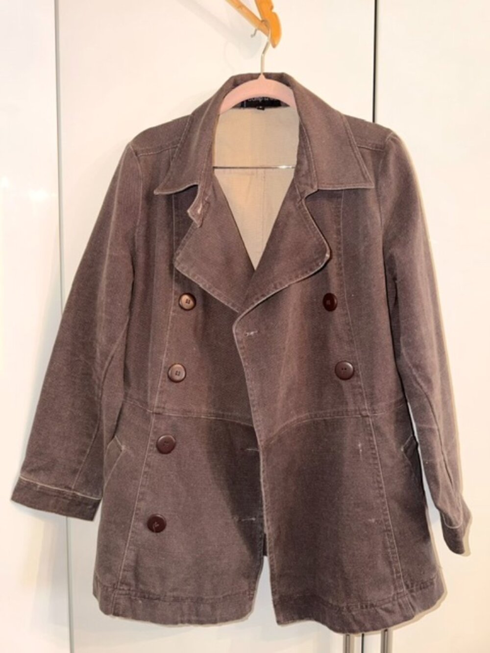 Designer Canvas Jacket/Trench, size small 4/6, beige mauve hue